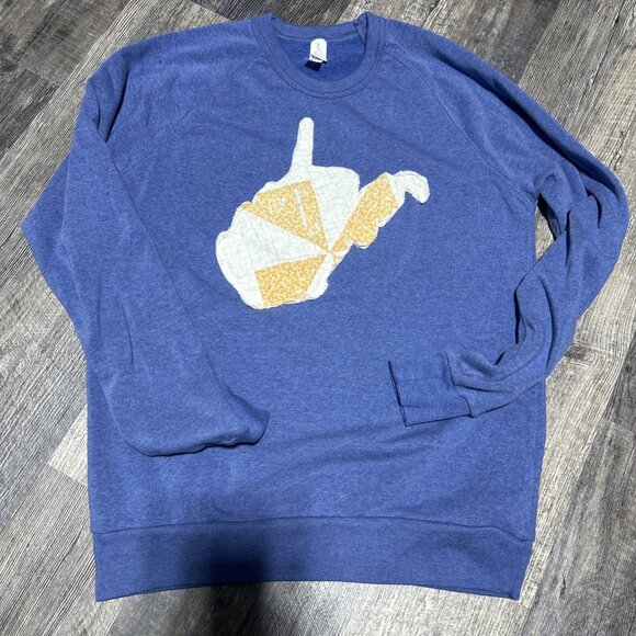 West Virginia State Outline Vintage Quilt Sweatshirt Homemade Blue L - Picture 5 of 5